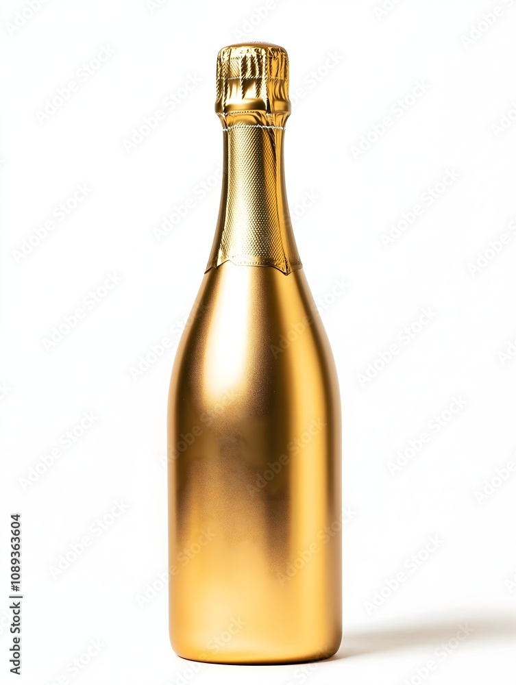 Elegant Golden Champagne Bottle Isolated on White Background - Luxurious Sparkling Wine Packaging for Celebrations, Parties, and Festive Occasions Elegant Golden Champagne Bottle Isolated on White Background - Luxurious Sparkling Wine Packaging for Celebrations, Parties, and Festive Occasions