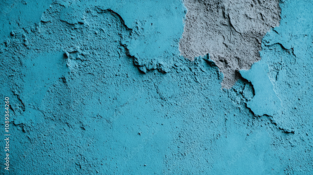 Obraz premium Textured blue wall with peeling paint and rough surface details