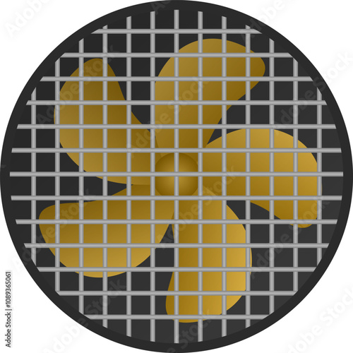 Bow Thurster. Layered vector graphic of a bow thruster ready for animation. Contains a propeller behind a mesh screen.