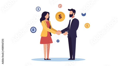 Professional P2P Trading Concept: Man and Woman Shake Hands