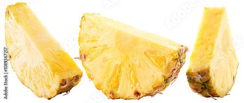 set of pineapple slices isolated on a white background