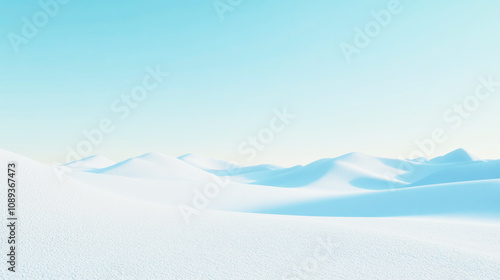 Minimal snow landscape featuring fine crystalline details with a serene blue tint