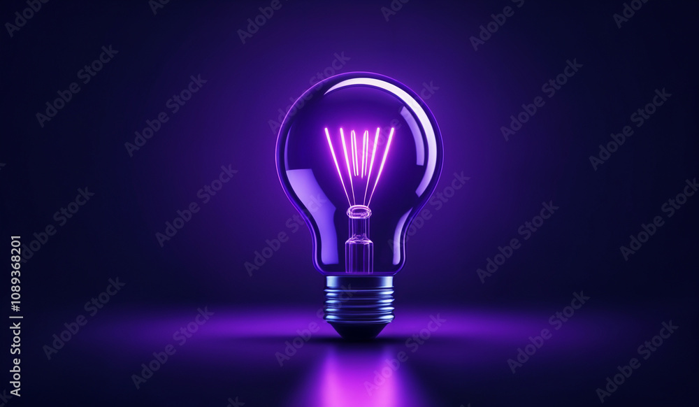 Purple holographic glowing lightbulb with copy space. Purple holographic glowing lightbulb with copy space.