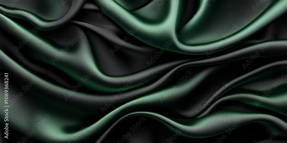 Obraz premium Elegant green and black silk fabric draping with smooth texture