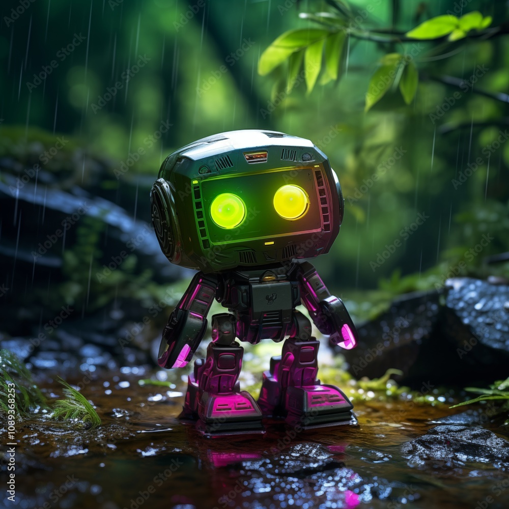 Cute little robot in the forest Cute little robot in the forest