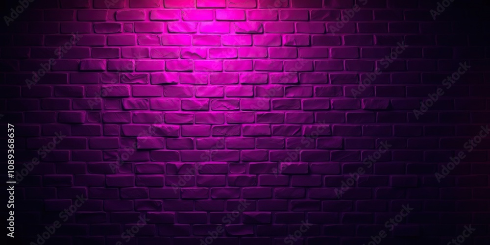 Dark brick wall with neon glowing lights in shades of pink and purple, night scene, neon light, urban background Dark brick wall with neon glowing lights in shades of pink and purple, night scene, neon light, urban background