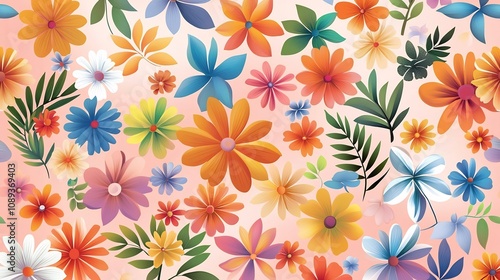 Wallpaper Mural Vibrant Tropical Floral Pattern with Swirling Leaf Shapes on Coral Background Torontodigital.ca