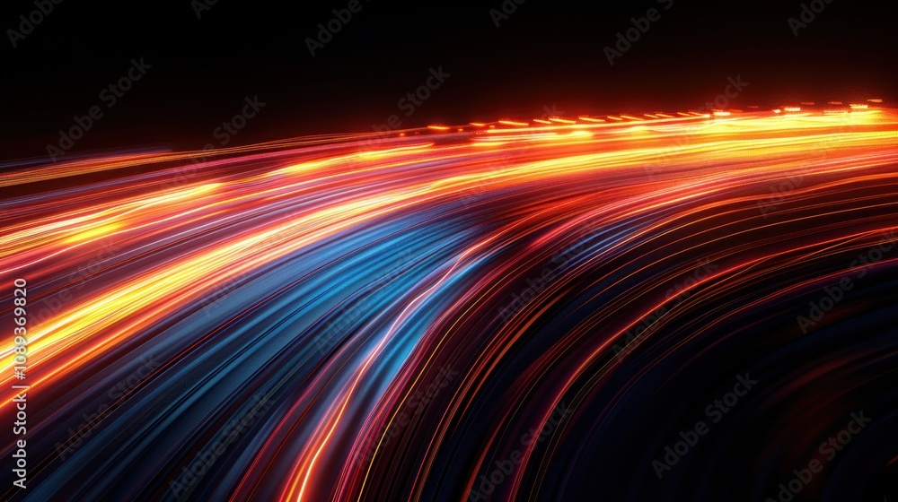 Abstract light streaks, vibrant colors, dynamic curves on black background. Abstract light streaks, vibrant colors, dynamic curves on black background.