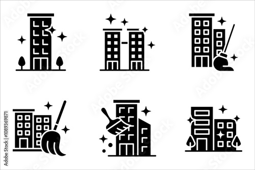 Office cleaning linear icon set. Apartment cleaning service. vector illustration on white background