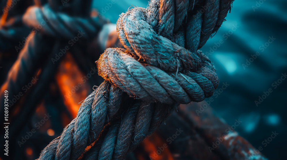 Close up of a tangled pile of thick ropes. A tangled mess of assorted ropes
Close up of a tangled pile of thick ropes. A tangled mess of assorted ropes