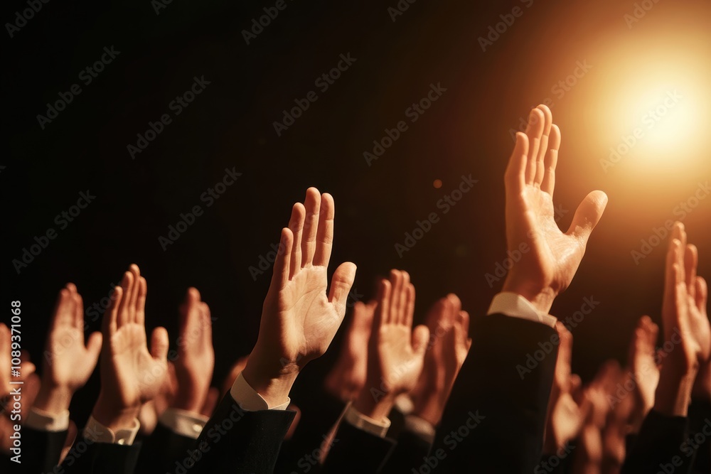 Hands in applause closeup of a smiling audience participating in a conference or presentation celebrating a successful moment Hands in applause closeup of a smiling audience participating in a conference or presentation celebrating a successful moment