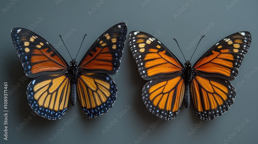 Fototapeta premium Two Monarch Butterflies Displayed