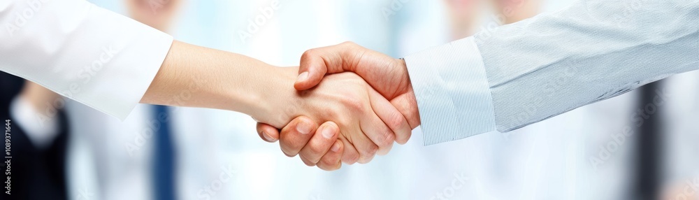 Lively business meeting handshake and teamwork showcased by smiling colleagues in a bright and contemporary office setting