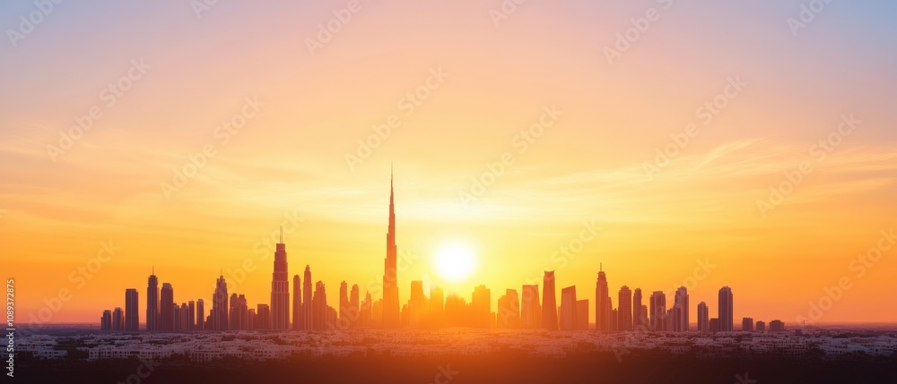stunning skyline silhouette against a vibrant sunset stunning skyline silhouette against a vibrant sunset