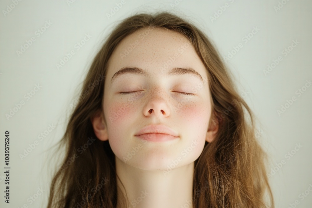 a serene portrait of a young person with closed eyes, embodying tranquility and calmness a serene portrait of a young person with closed eyes, embodying tranquility and calmness