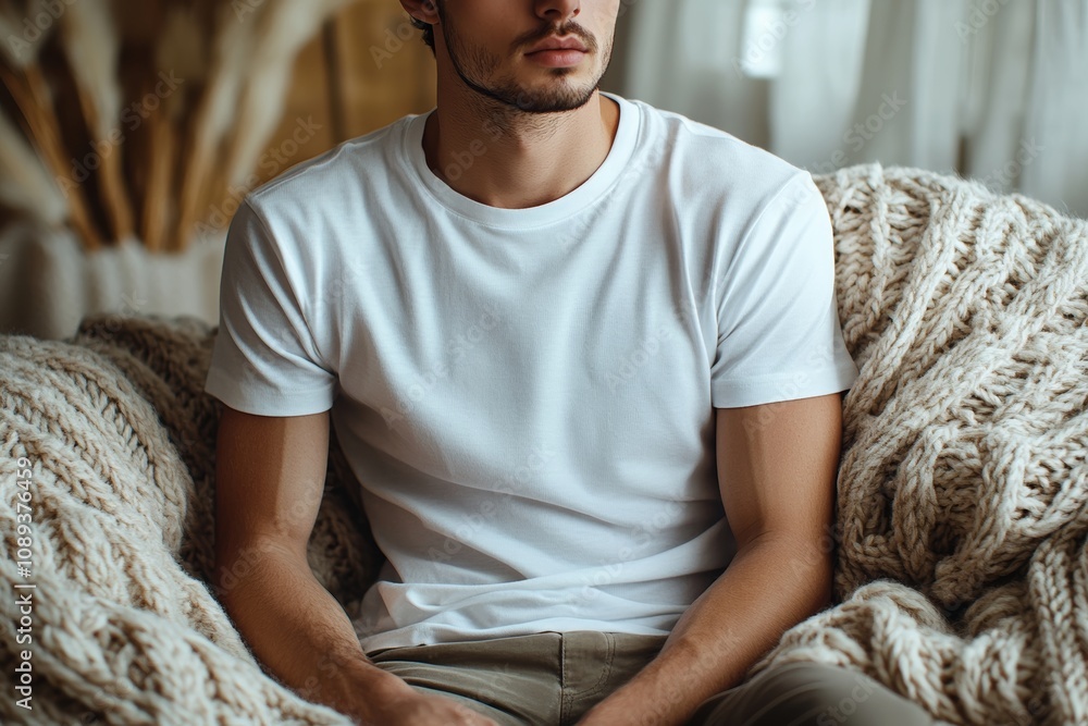 Casual man relaxing in a cozy environment. Casual man relaxing in a cozy environment.
