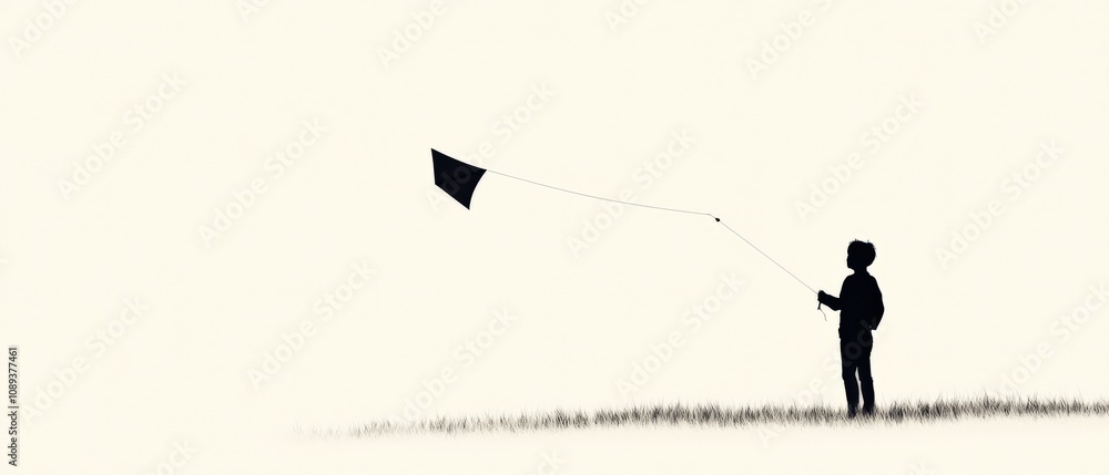 Obraz premium a child flying a kite in a serene landscape