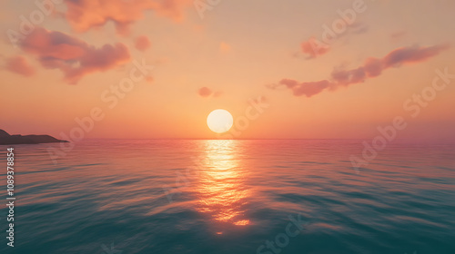 A Stunning Morning View: The Ocean Transformed by a Captivating Golden and Pink Sunrise