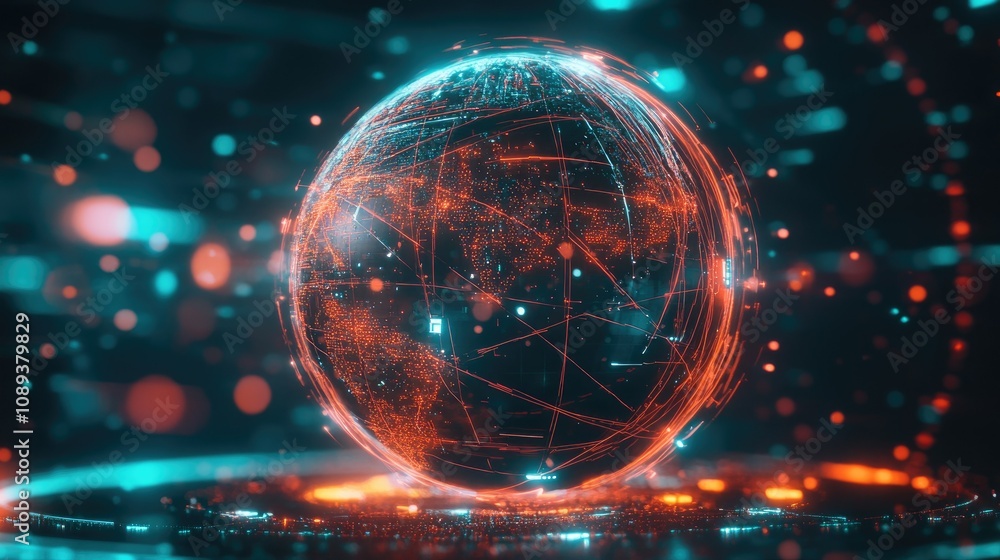 Fototapeta premium A futuristic digital globe with interconnected lines, showcasing the concept of global internet connectivity.