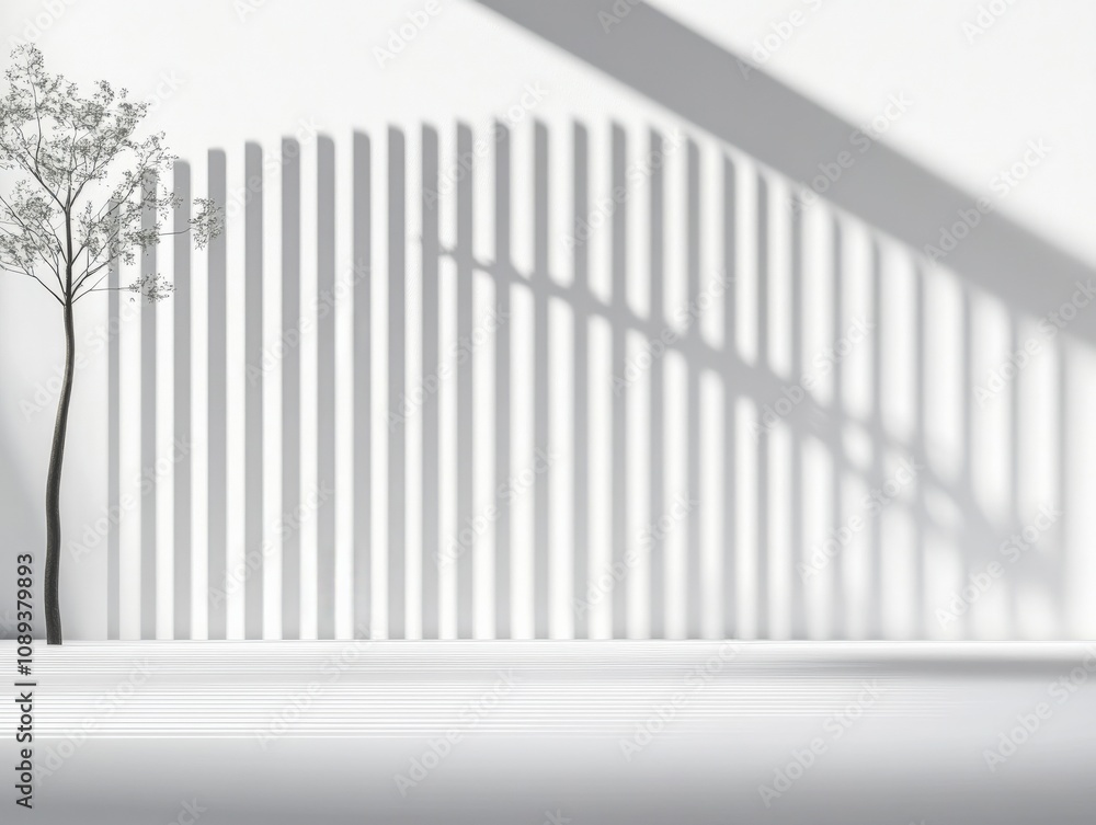 Obraz premium minimalist interior design with shadows and a tree