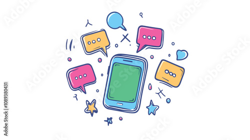 Mobile Phone Chat Message Notification Vector Illustration