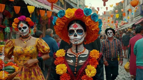 The Day of the Dead (Día de los Muertos) is a vibrant Mexican tradition that honors departed loved ones. Celebrated from October 31 to November 2, it blends ancient Aztec rituals with Catholic influen photo