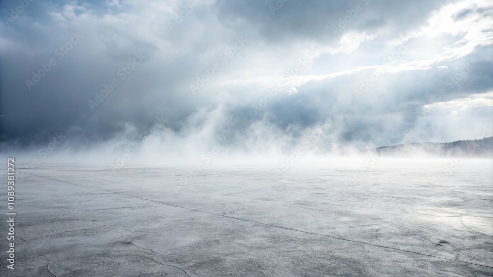 Obraz premium Ethereal misty fog swirling in a vast empty space, white background, foggy