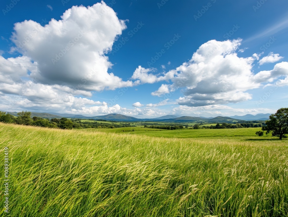scenic landscape with green fields and blue sky scenic landscape with green fields and blue sky