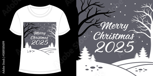 Merry christmas t shirt 2025 white background png best graphic design high quality printable trendy calligraphy clip art festival handwriting letter typography vector black and white colours download photo