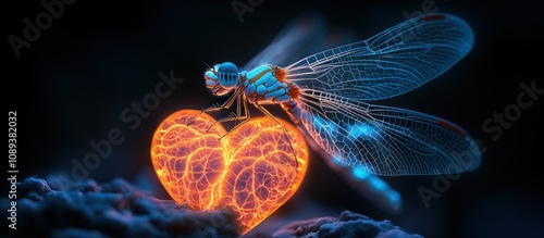 Dragonfly on a Glowing Heart
