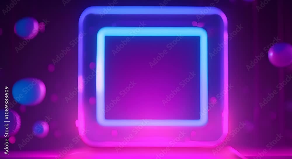 Square frame on a blue background with neon beam and blue bacteria 4K Square frame on a blue background with neon beam and blue bacteria 4K