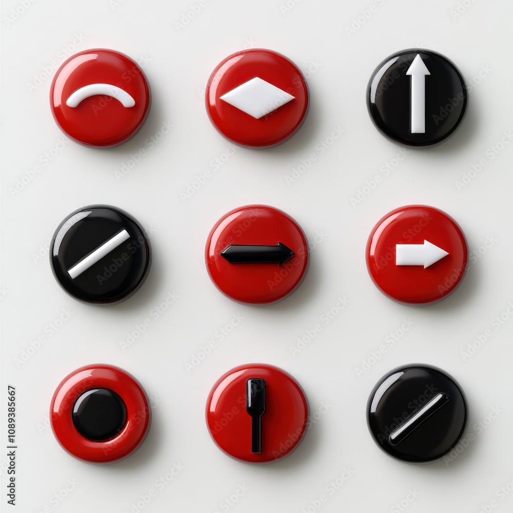 set of colorful directional buttons on a neutral background set of colorful directional buttons on a neutral background