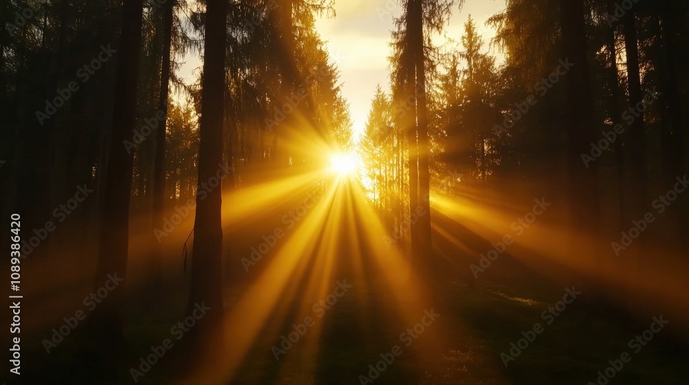 sunlight shining through trees in a forest creating a serene atmosphere sunlight shining through trees in a forest creating a serene atmosphere