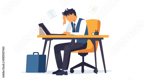 Stressed Male Entrepreneur Overworked with Head in Hands