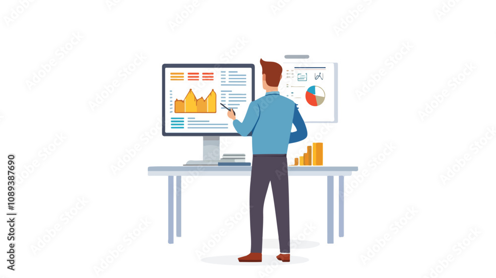 Professional Man Presenting Statistics with Confidence and Authority for Public Speaking Manager Professional Man Presenting Statistics with Confidence and Authority for Public Speaking Manager