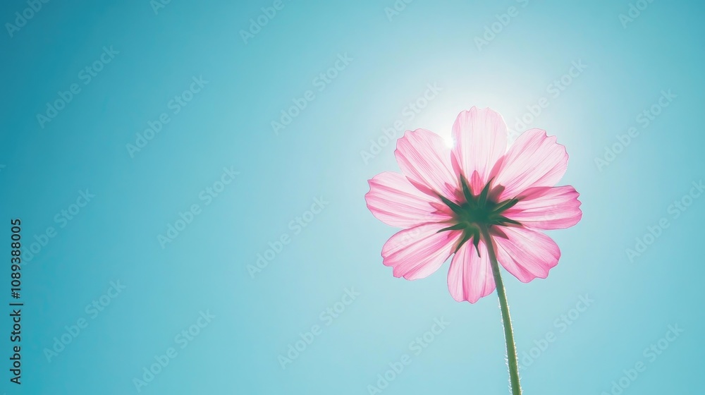 A vibrant pink flower blooms majestically with delicate petals against a clear bright blue sky, showcasing its natural beauty and elegance. A vibrant pink flower blooms majestically with delicate petals against a clear bright blue sky, showcasing its natural beauty and elegance.