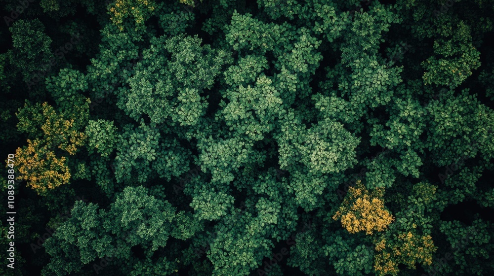 Aerial View of Lush Green Forest with Autumn Hues Aerial View of Lush Green Forest with Autumn Hues