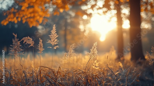 Wallpaper Mural Golden Sunrise Over Autumn Meadow with Glowing Grasses and Trees Torontodigital.ca