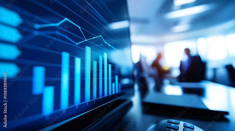 The growth graph on the screen reveals significant sales increases, exciting everyone in the meeting room. The growth graph on the screen reveals significant sales increases, exciting everyone in the meeting room.