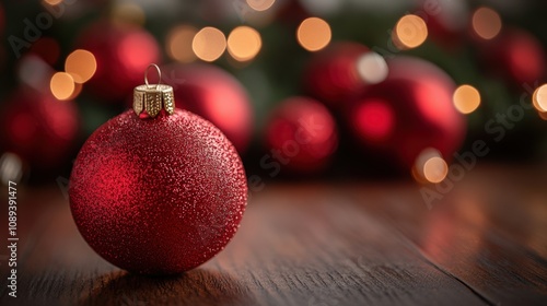 Elegant Red Christmas Ornament with Soft Bokeh Background