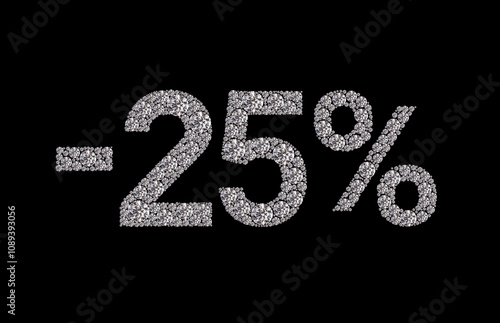 25 percent Diamond Numbers Banner on Black Background