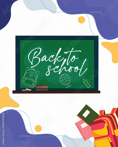 Back to school concept banner illustration. School backpack with stationery