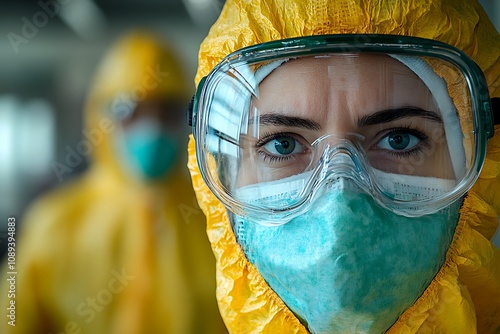 Close-up portrait of a doctor in protective suit photo