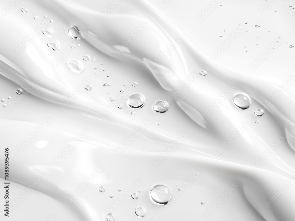 Smooth white liquid surface with water droplets Smooth white liquid surface with water droplets