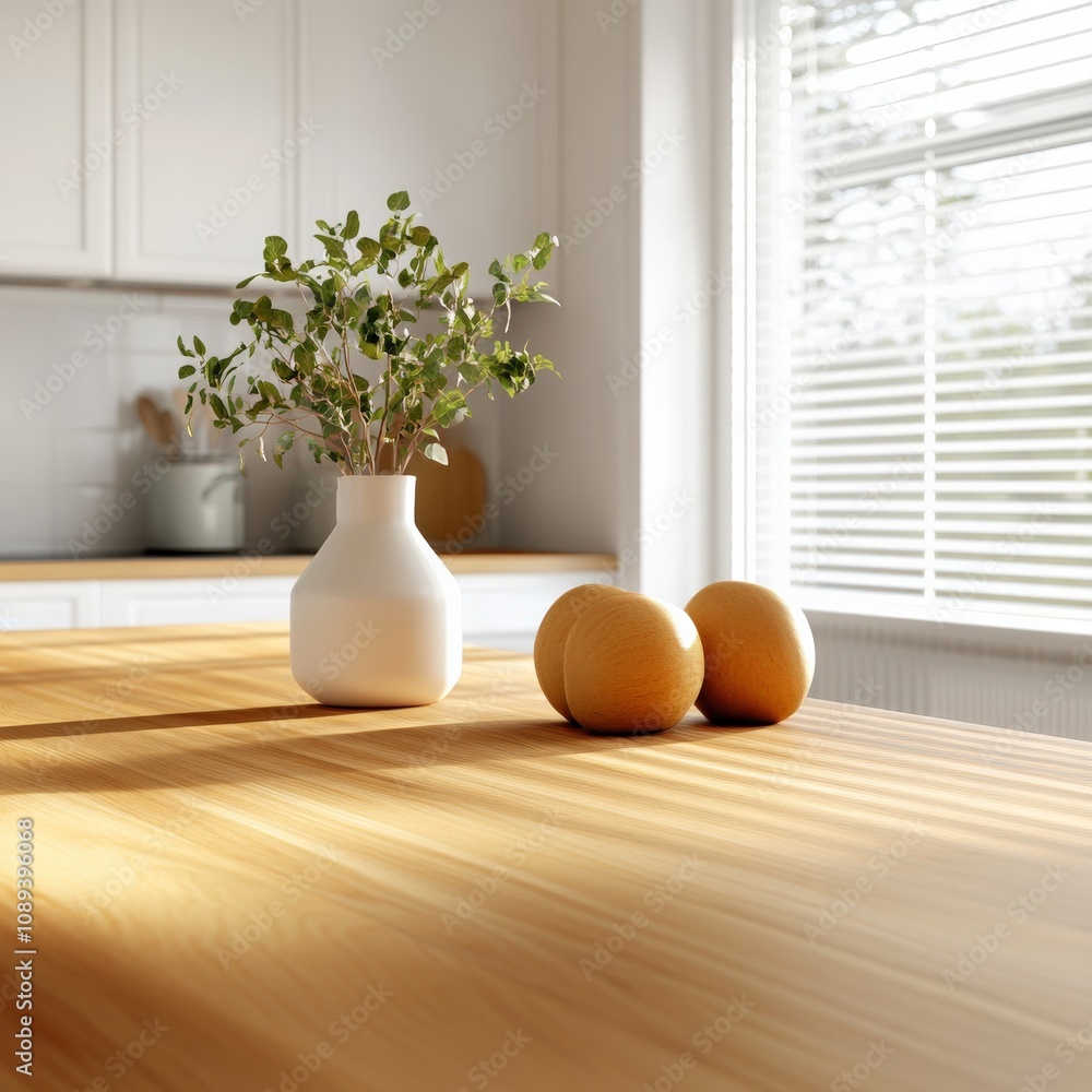 minimalist interior with a vase and fresh greenery on a wooden table minimalist interior with a vase and fresh greenery on a wooden table