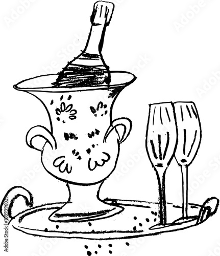 Christmas eve Champagne. Hand drawn vector sketch illustration