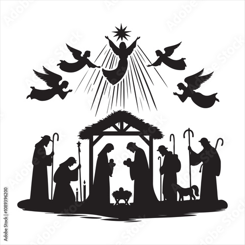 Nativity Scene, baby Jesus, Christmas, Christian vector art illustration