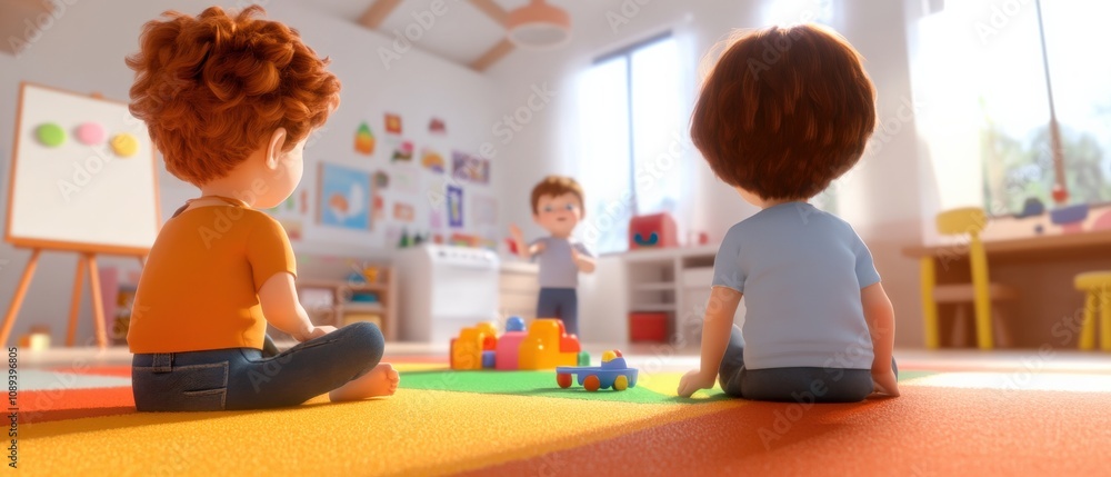 children playing with colorful toys in a bright classroom setting children playing with colorful toys in a bright classroom setting