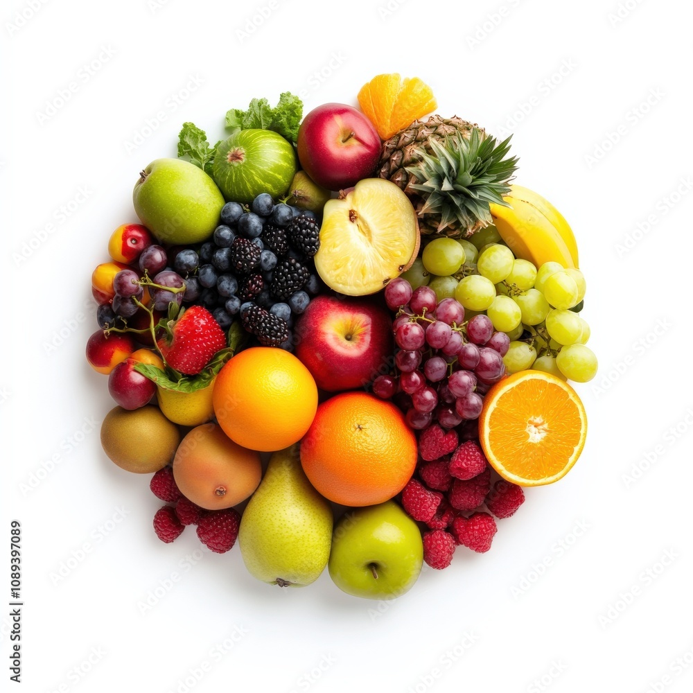 a vibrant assortment of fresh fruits arranged in a circular pattern a vibrant assortment of fresh fruits arranged in a circular pattern