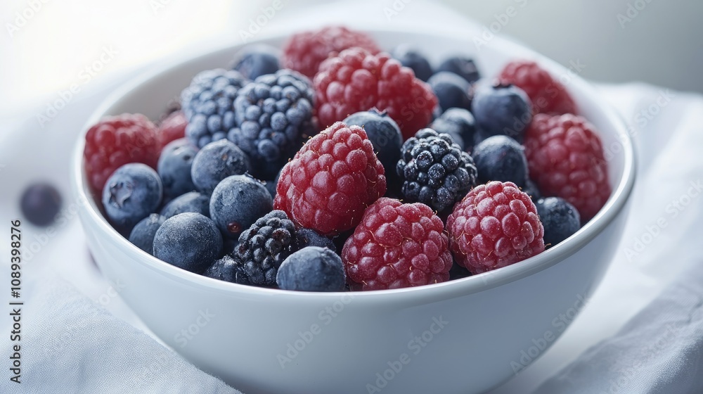 Bowl of fresh raspberries, blackberries, and blueberries showcasing a vibrant and healthy breakfast option rich in antioxidants and low in calories. Bowl of fresh raspberries, blackberries, and blueberries showcasing a vibrant and healthy breakfast option rich in antioxidants and low in calories.